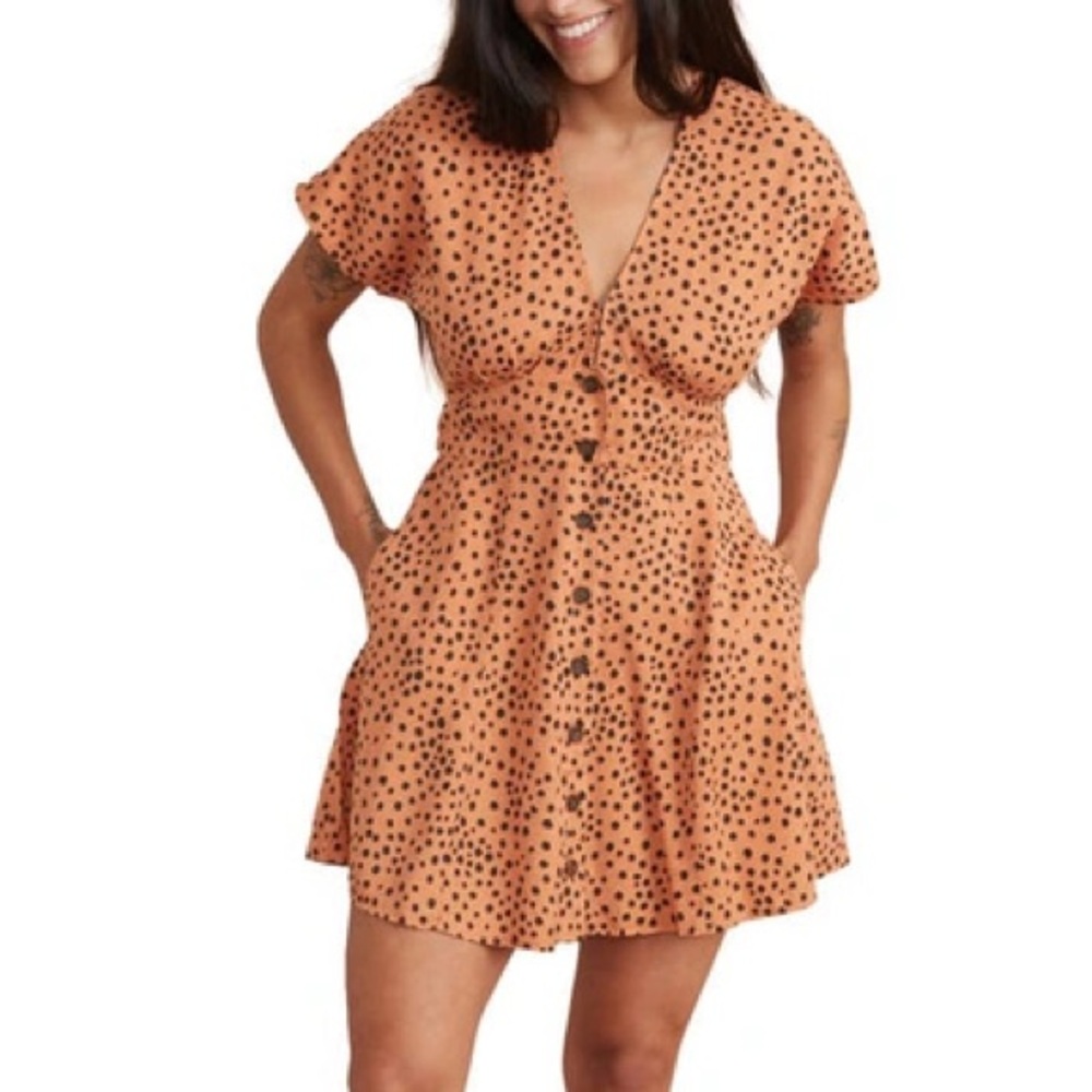 Marine Layer Camila Mini Dress in Abstract Cheetah Print Pockets rust /Black  M